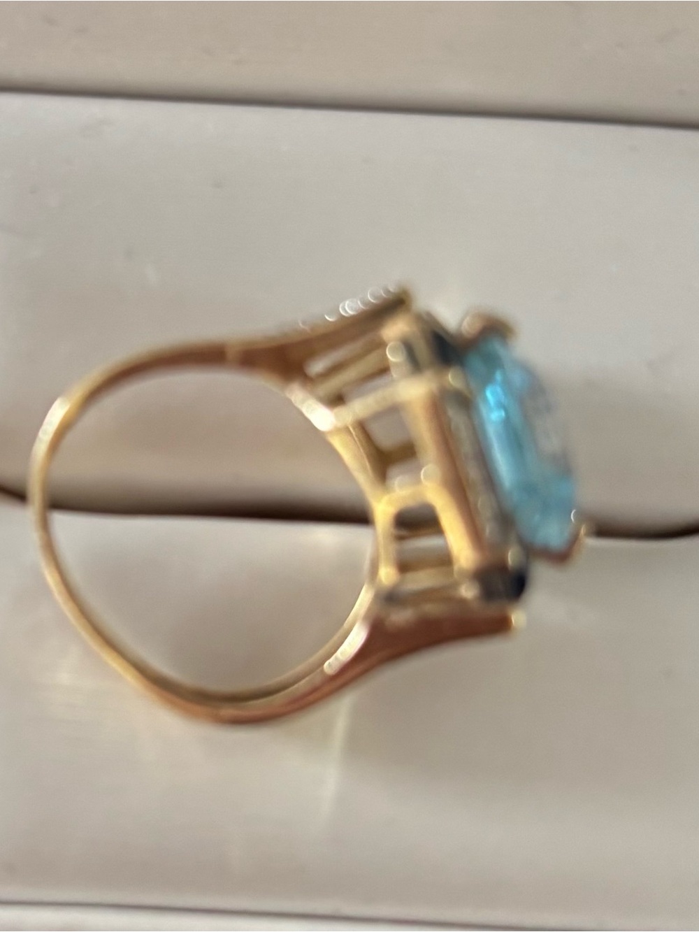 14K Yellow Gold Blue Topaz Ring with Sapphire and Diamond Accents - Picture 4 of 6